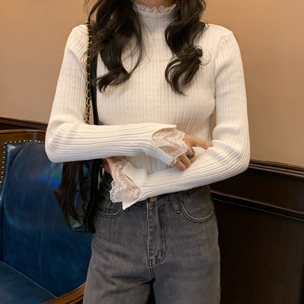 レースハイネックリブニットトップス｜オフィスカジュアル レディース 通販【ミレジェネ】
