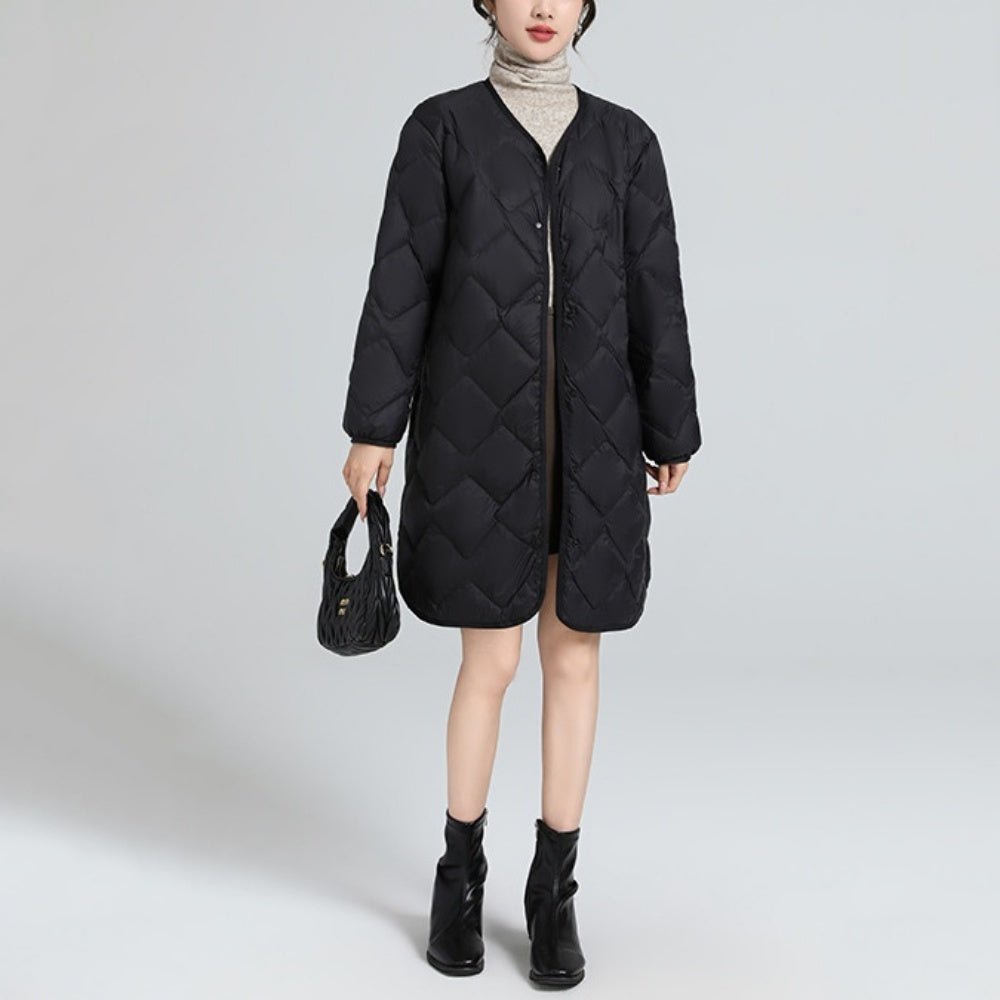 ラウンドネックミドル丈ダウンジャケット｜オフィスカジュアル レディース 通販【ミレジェネ】