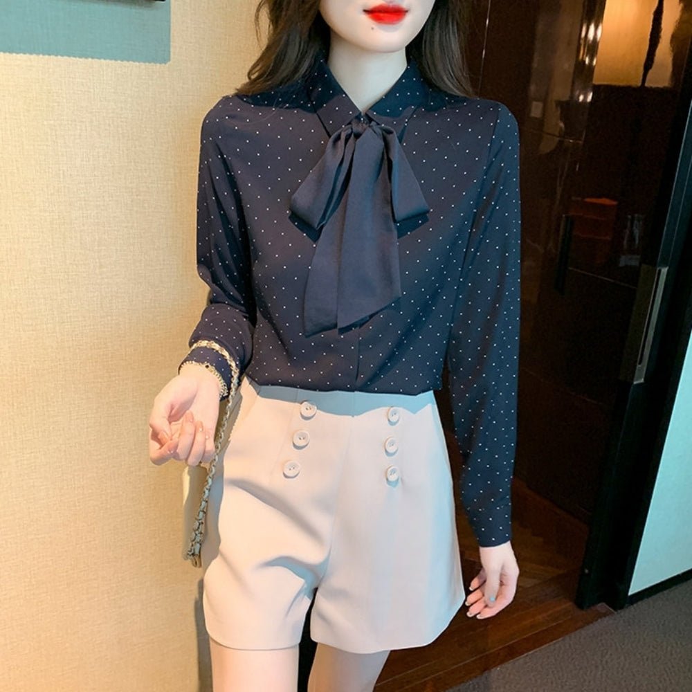 ドット柄リボンタイブラウス｜オフィスカジュアル レディース 通販【ミレジェネ】