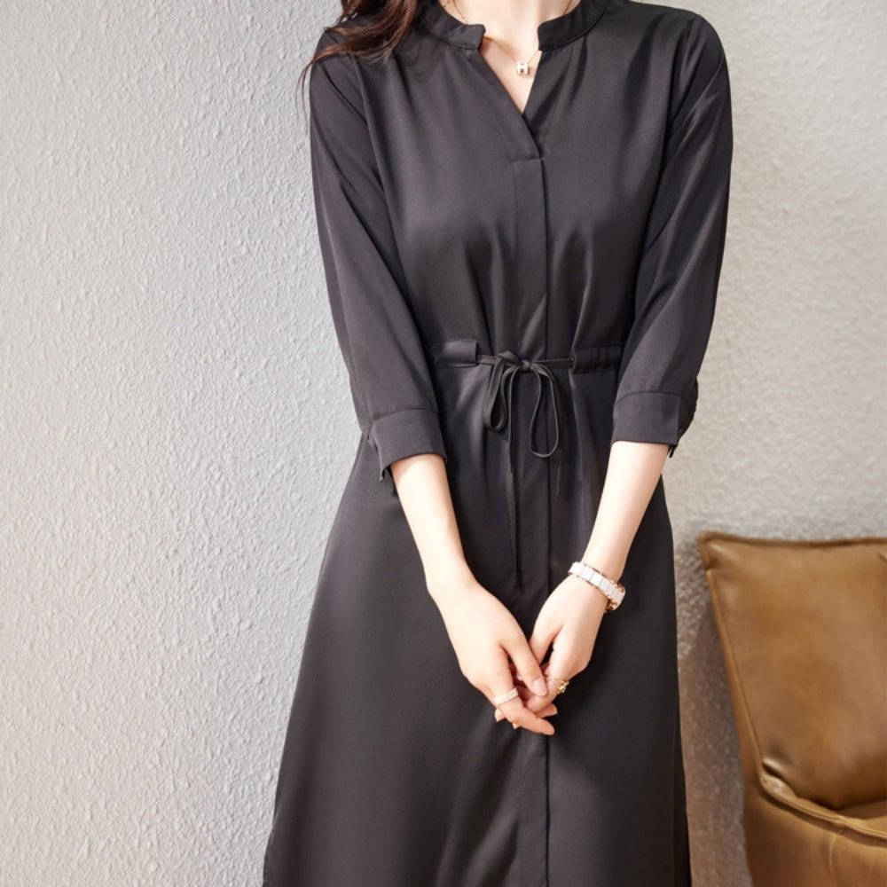 ウエストリボン７分袖ワンピース｜オフィスカジュアル レディース 通販【ミレジェネ】