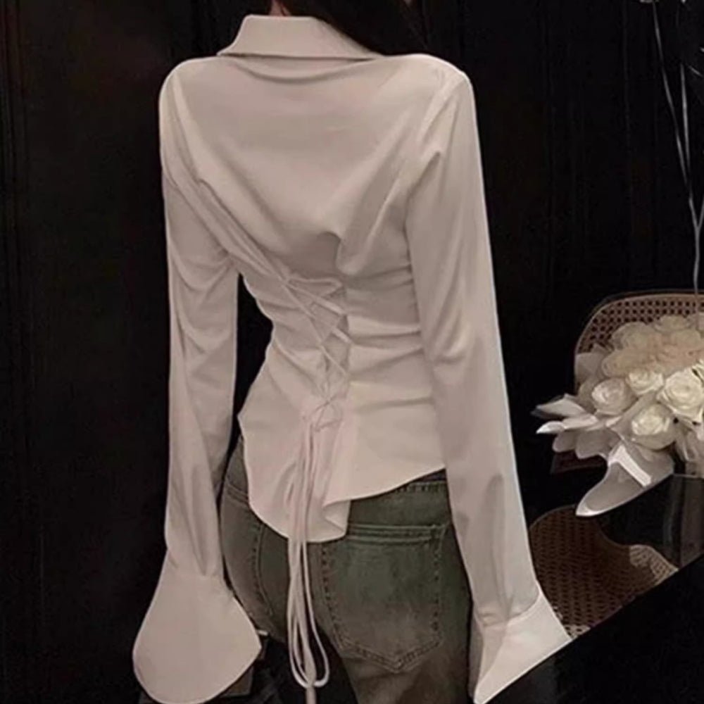 バックレースアップシャツ｜オフィスカジュアル レディース 通販【ミレジェネ】