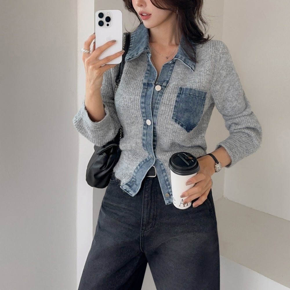 ニットデニム切替カーディガン｜オフィスカジュアル レディース 通販【ミレジェネ】