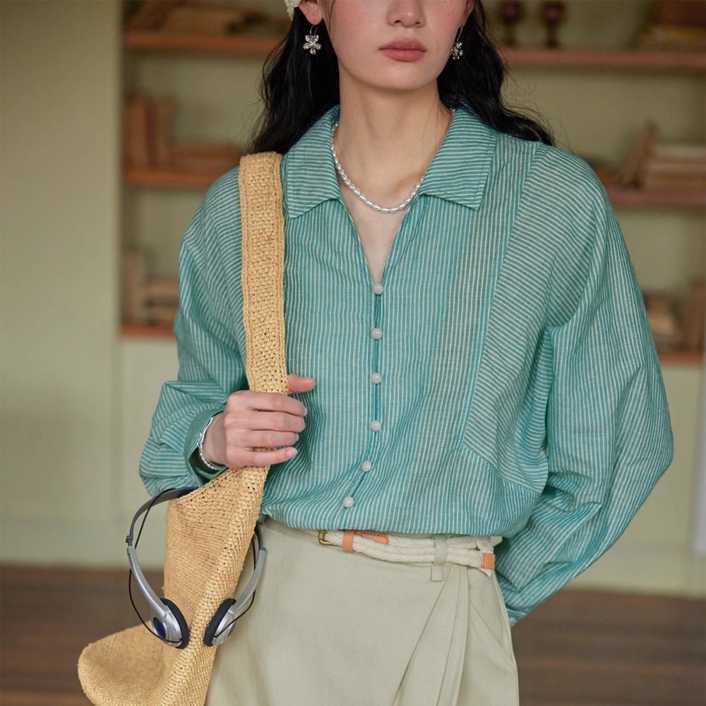 フレンチストライプゆったりコットンシャツ｜オフィスカジュアル レディース 通販【ミレジェネ】
