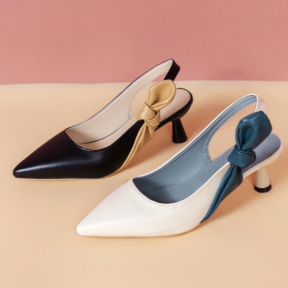 バイカラーバックストラップリボンパンプス｜オフィスカジュアル