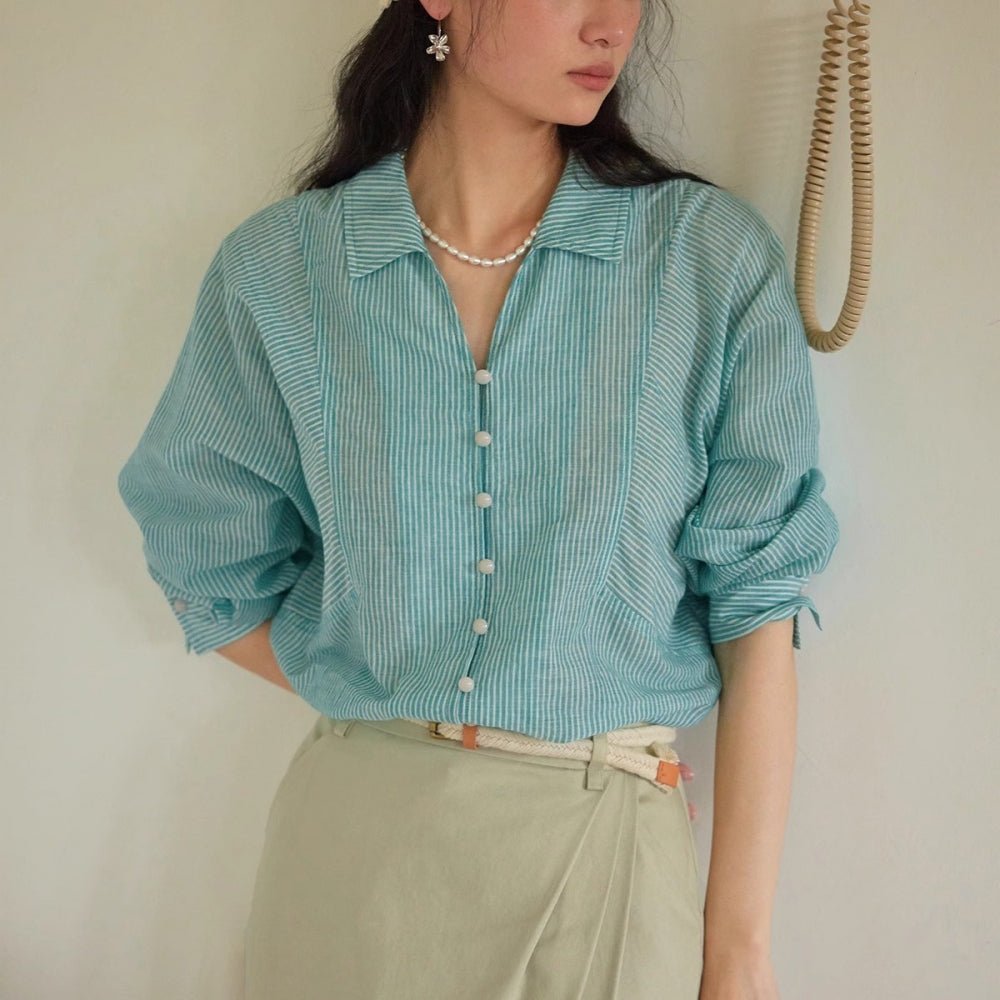 フレンチストライプゆったりコットンシャツ｜オフィスカジュアル レディース 通販【ミレジェネ】