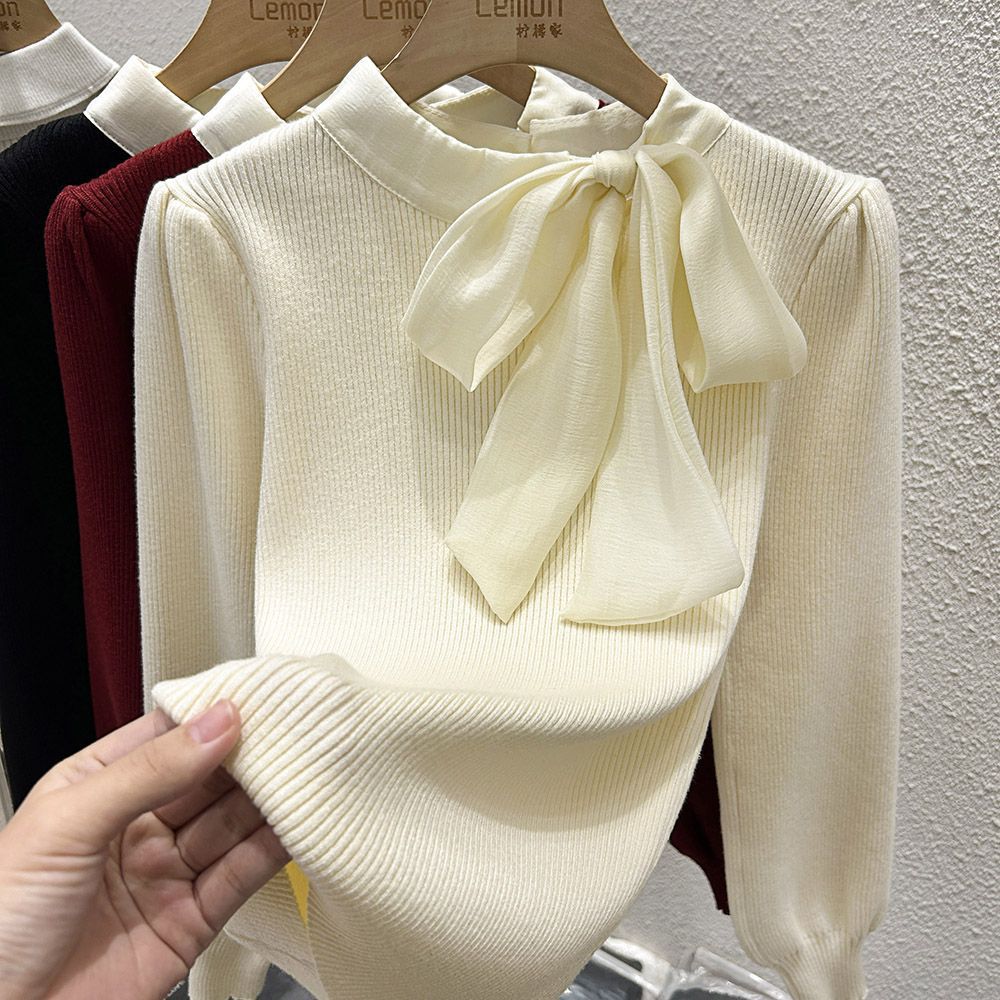 シフォンリボンタイ付きニットトップス｜オフィスカジュアル レディース 通販【ミレジェネ】