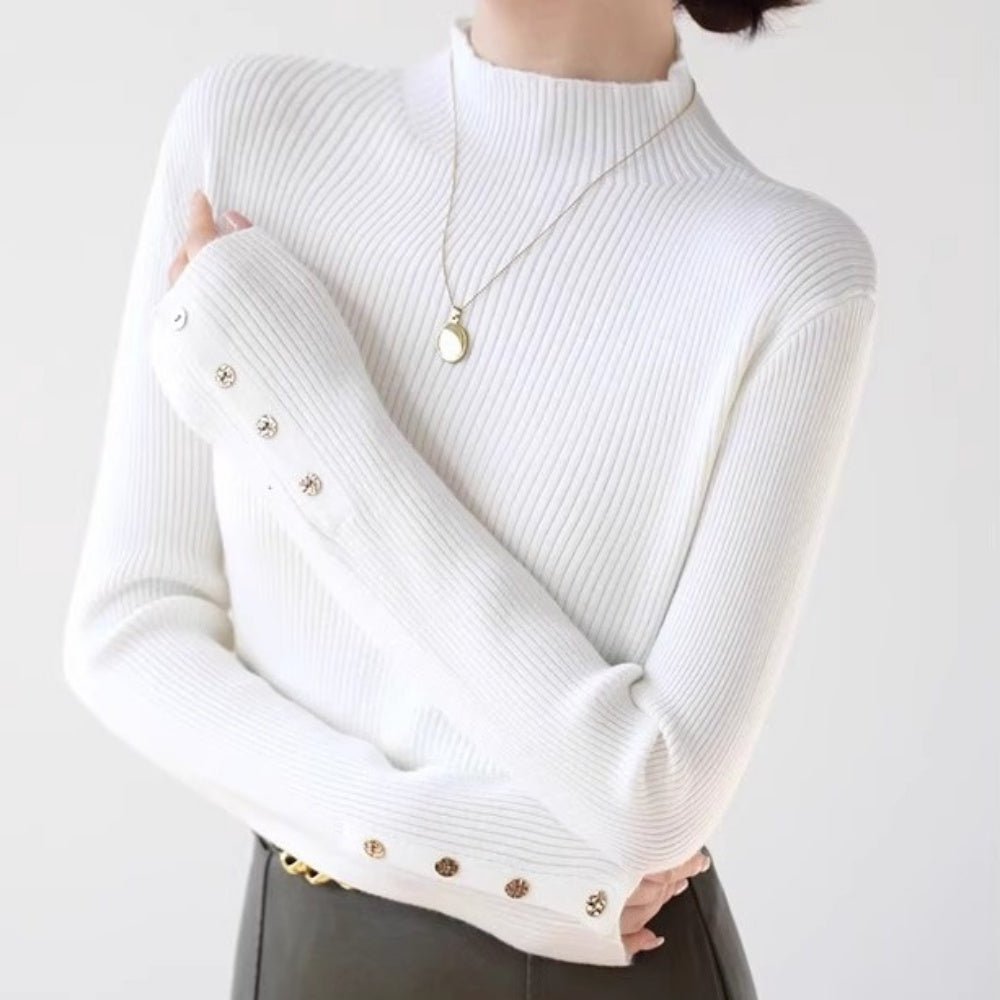 ゴールドボタンリブニット｜オフィスカジュアル レディース 通販【ミレジェネ】