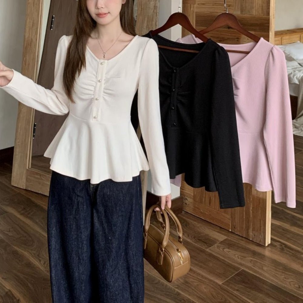 birthdaybash パールボタン　ペプラム　トップス　新品 パールボタンペプラムトップス