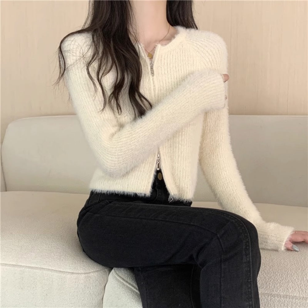 シャギージップアップカーディガン｜オフィスカジュアル レディース 通販【ミレジェネ】