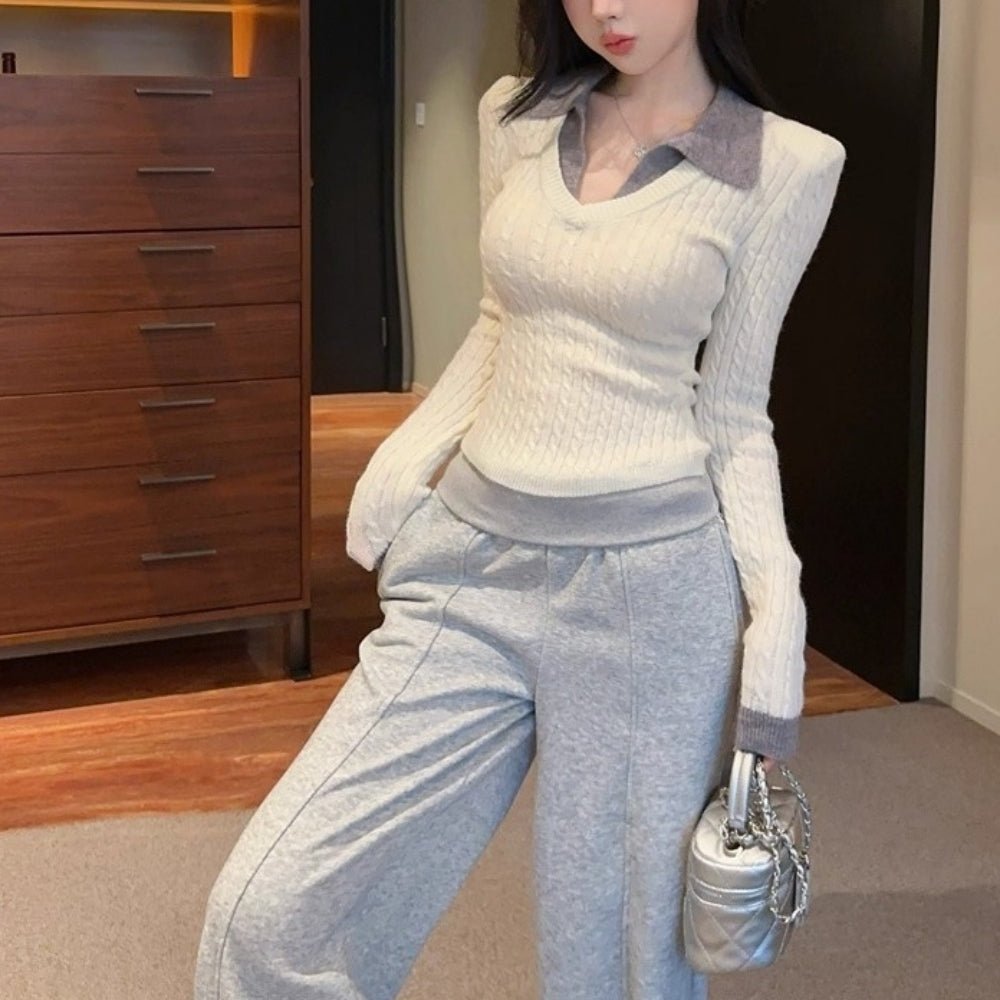フェイクツーピースケーブルニット｜オフィスカジュアル レディース 通販【ミレジェネ】
