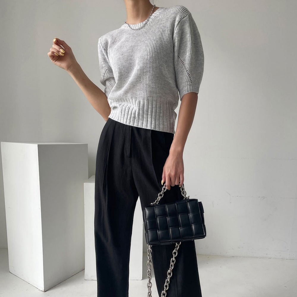 ゆったり半袖クルーネックニットトップス｜オフィスカジュアル レディース 通販【ミレジェネ】