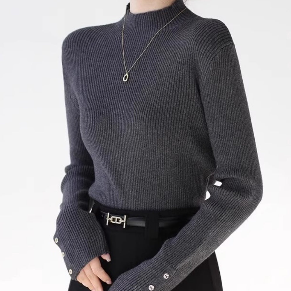 ゴールドボタンリブニット｜オフィスカジュアル レディース 通販【ミレジェネ】