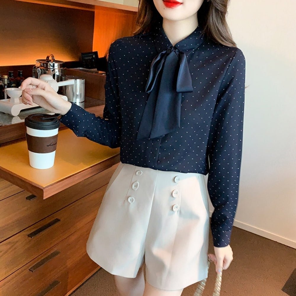 ドット柄リボンタイブラウス｜オフィスカジュアル レディース 通販【ミレジェネ】