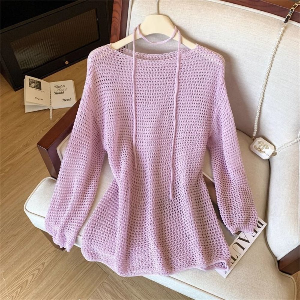 【着痩せ/通勤】ナローリボン付きメッシュニットトップス[ミレジェネ]｜オフィスカジュアル レディース 通販【ミレジェネ】