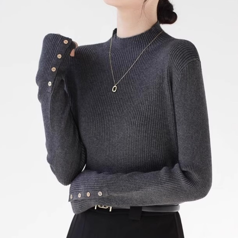 ゴールドボタンリブニット｜オフィスカジュアル レディース 通販【ミレジェネ】