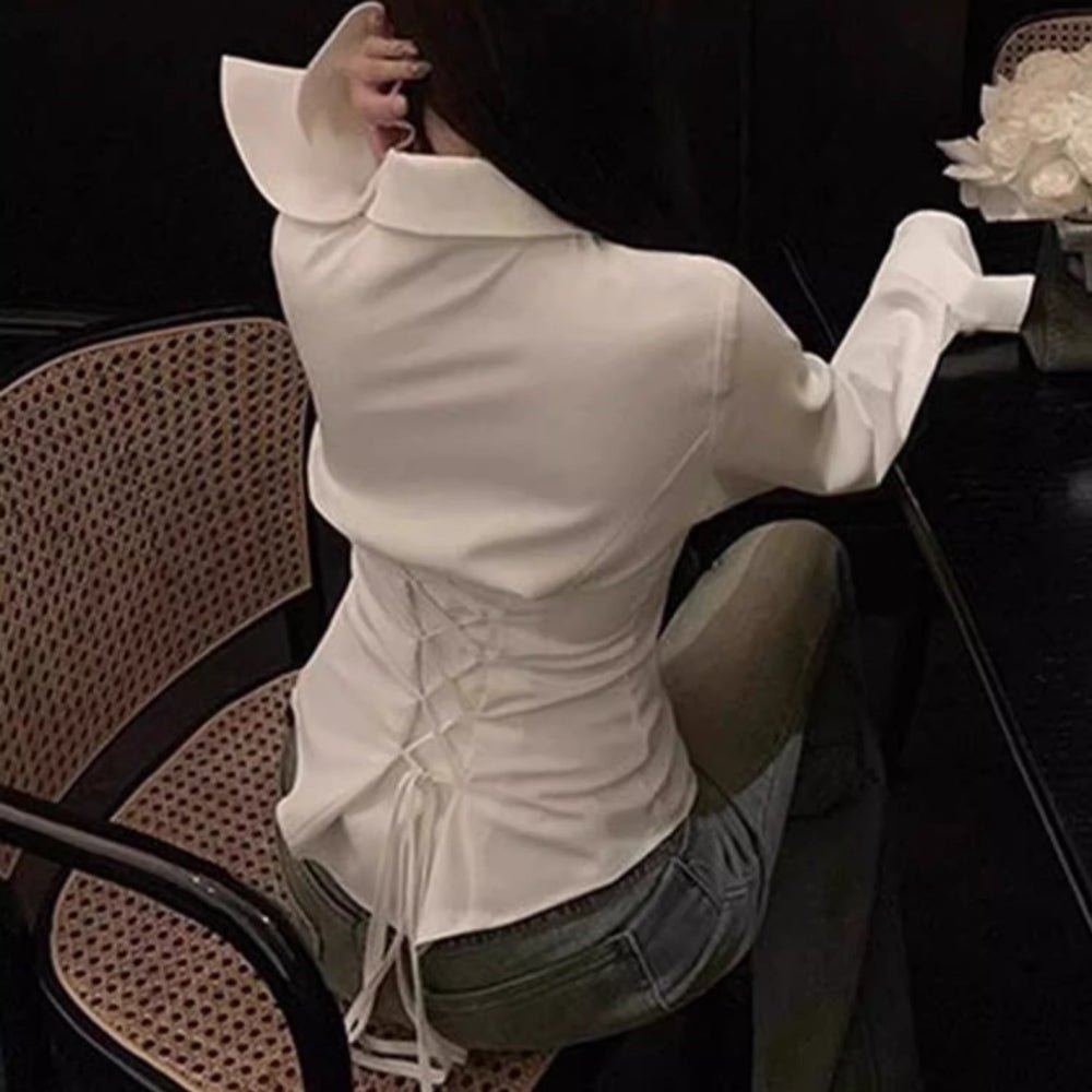 バックレースアップシャツ｜オフィスカジュアル レディース 通販【ミレジェネ】