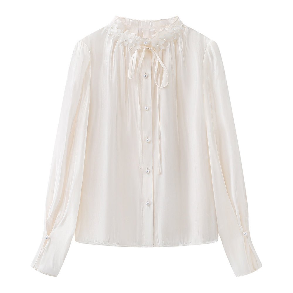 フラワーアクセントギャザーネックブラウス｜オフィスカジュアル レディース 通販【ミレジェネ】