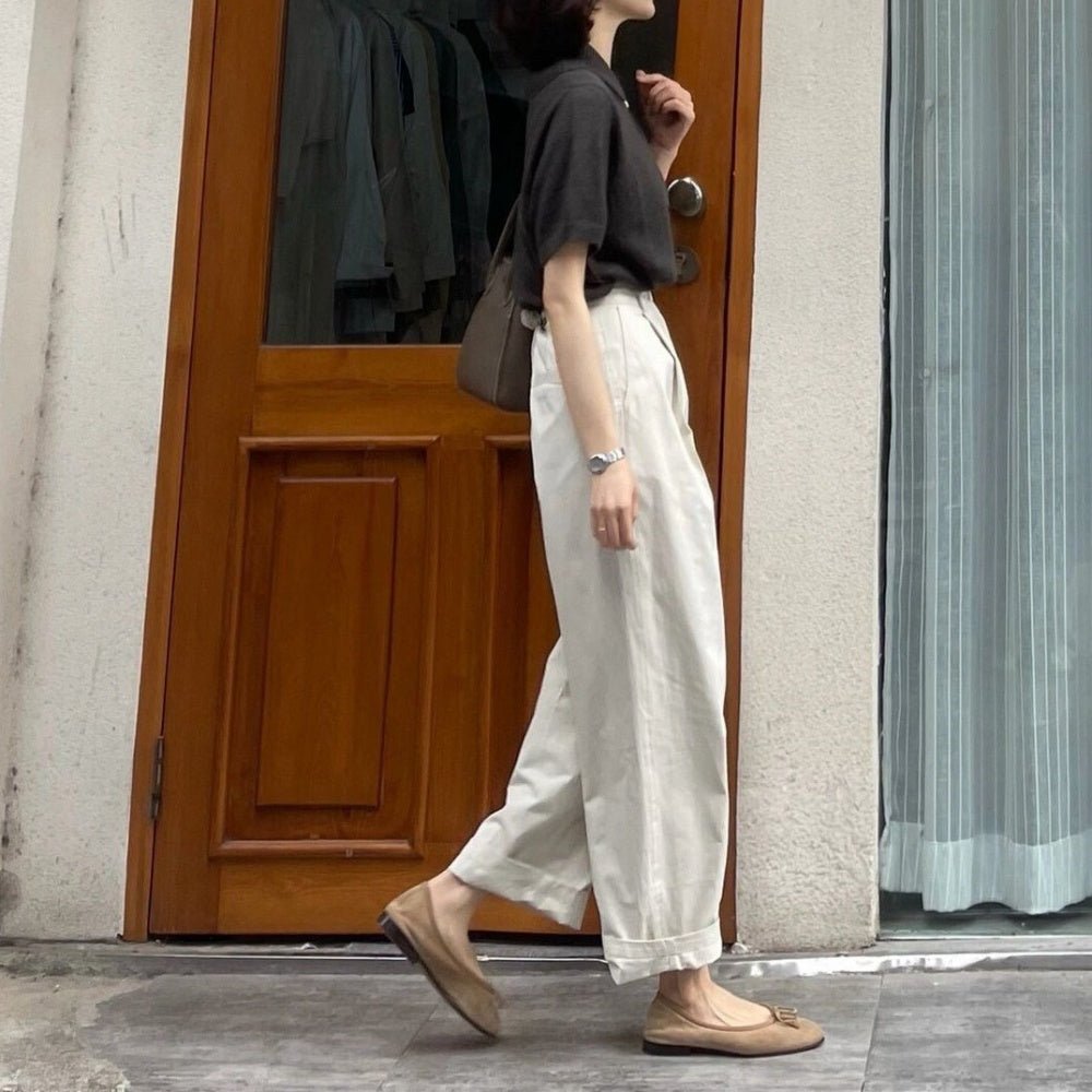 ハイウエスト裾折り返し線有りパンツ｜オフィスカジュアル レディース