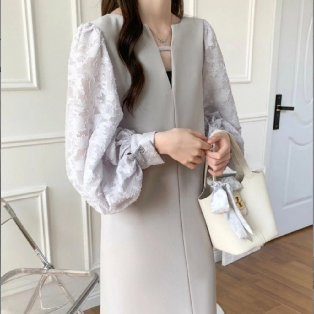 バルーンスリーブストレートラインワンピース｜オフィスカジュアル レディース 通販【ミレジェネ】