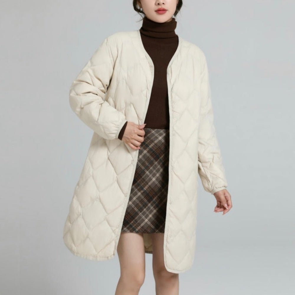 ラウンドネックミドル丈ダウンジャケット｜オフィスカジュアル レディース 通販【ミレジェネ】