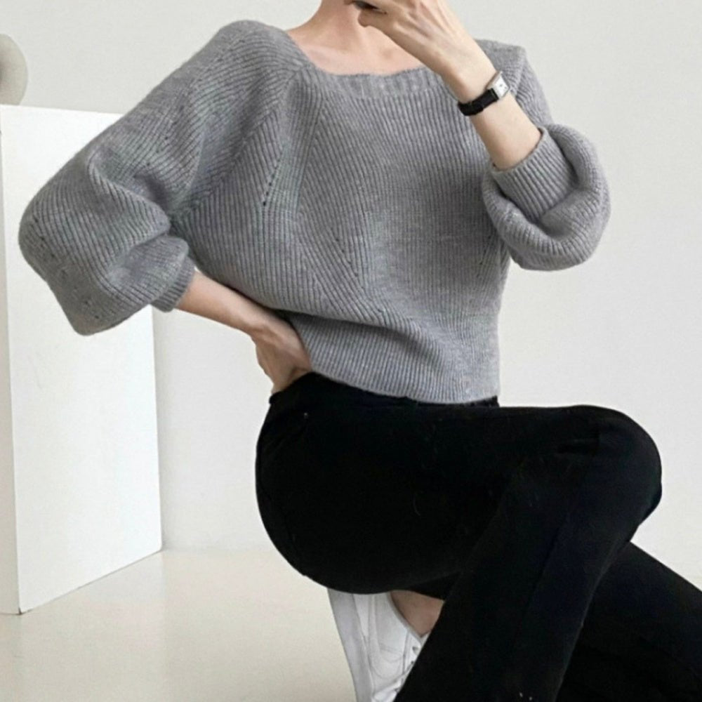 スクエアネックゆったりニットトップス｜オフィスカジュアル レディース 通販【ミレジェネ】