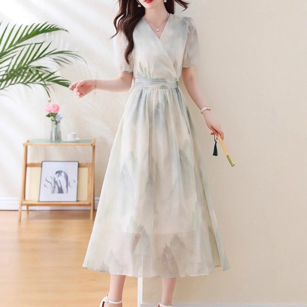 花柄半袖シフォンワンピース｜オフィスカジュアル レディース 通販【ミレジェネ】