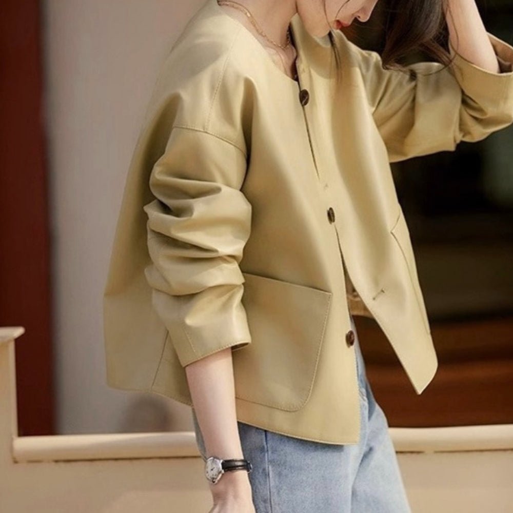 ノーカラーレザージャケット｜オフィスカジュアル レディース 通販【ミレジェネ】