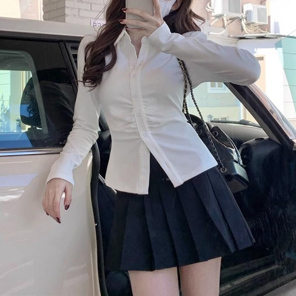 フロントギャザーシャツブラウス｜オフィスカジュアル レディース 通販【ミレジェネ】