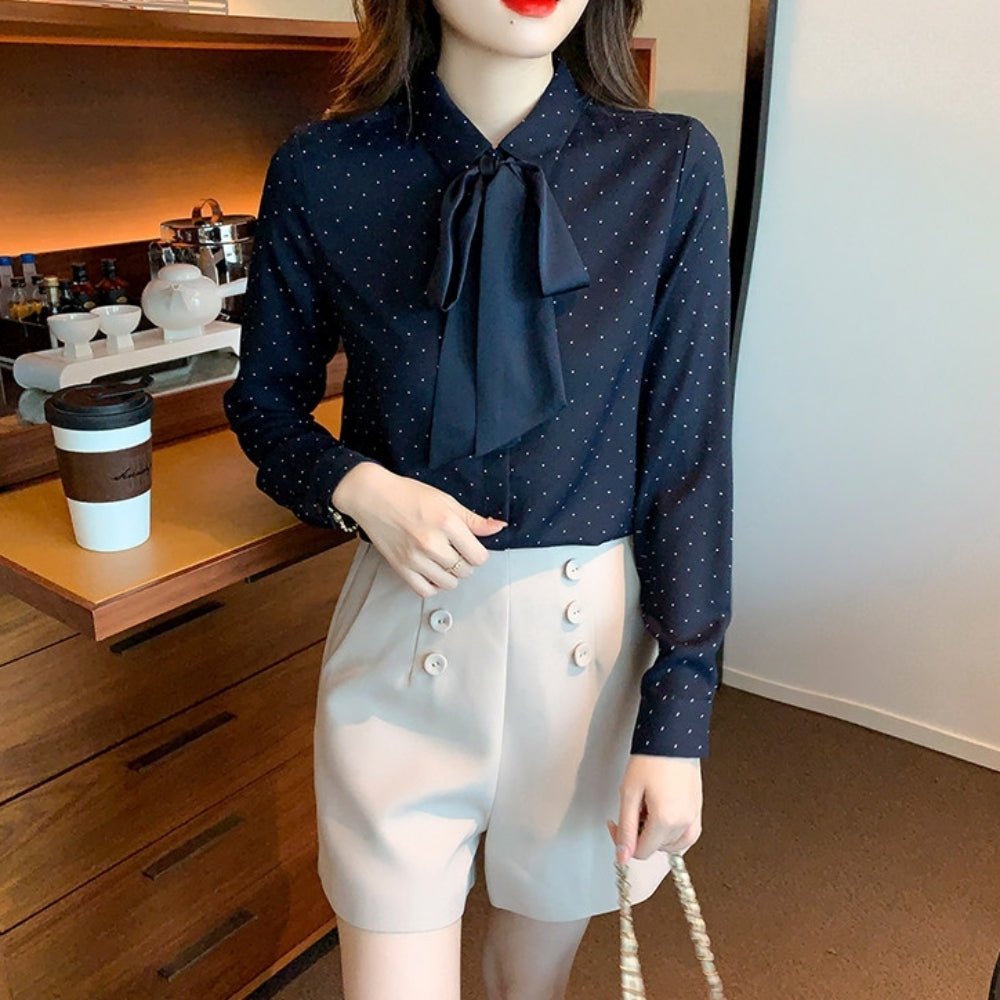 ドット柄リボンタイブラウス｜オフィスカジュアル レディース 通販【ミレジェネ】