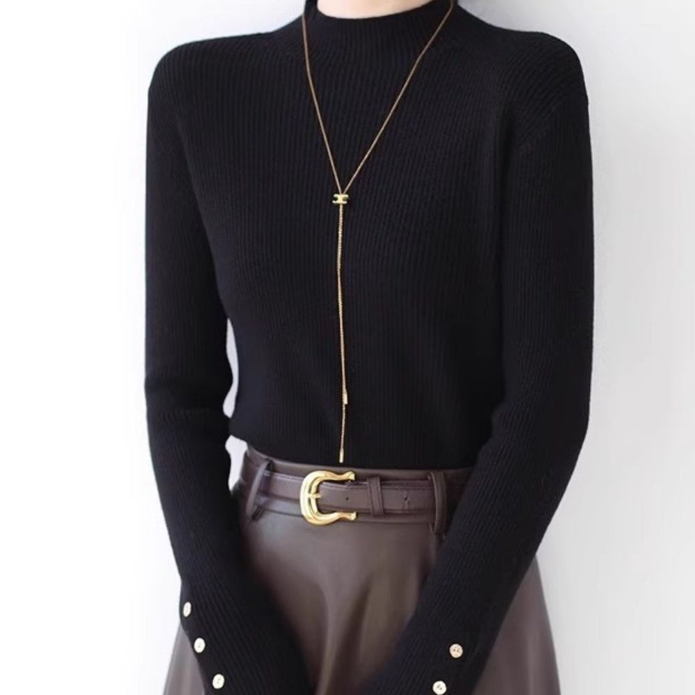 ゴールドボタンリブニット｜オフィスカジュアル レディース 通販【ミレジェネ】