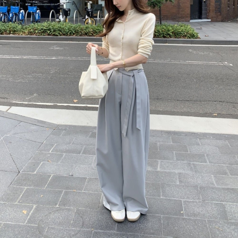 ロングベルト付きワイドストレートパンツ オフィスカジュアル レディース 通販 ミレジェネ
