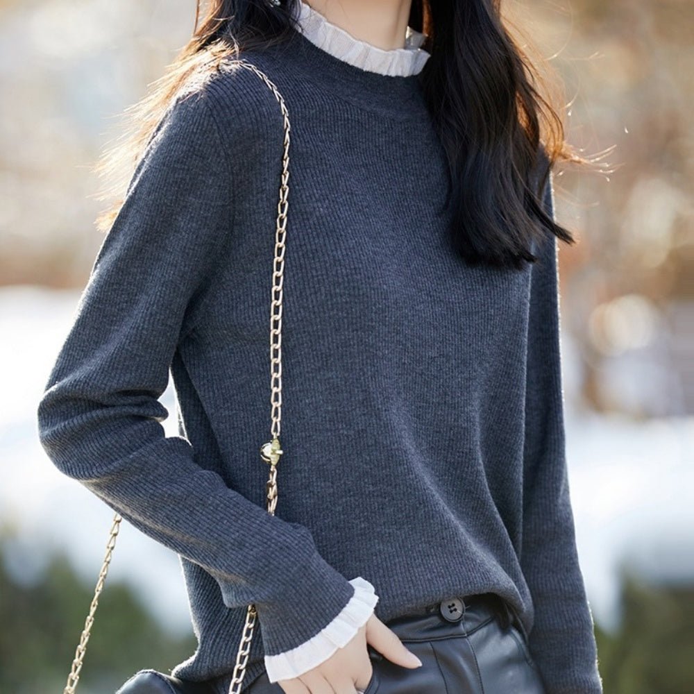 ハイカラー襟袖レースニット｜オフィスカジュアル レディース 通販【ミレジェネ】