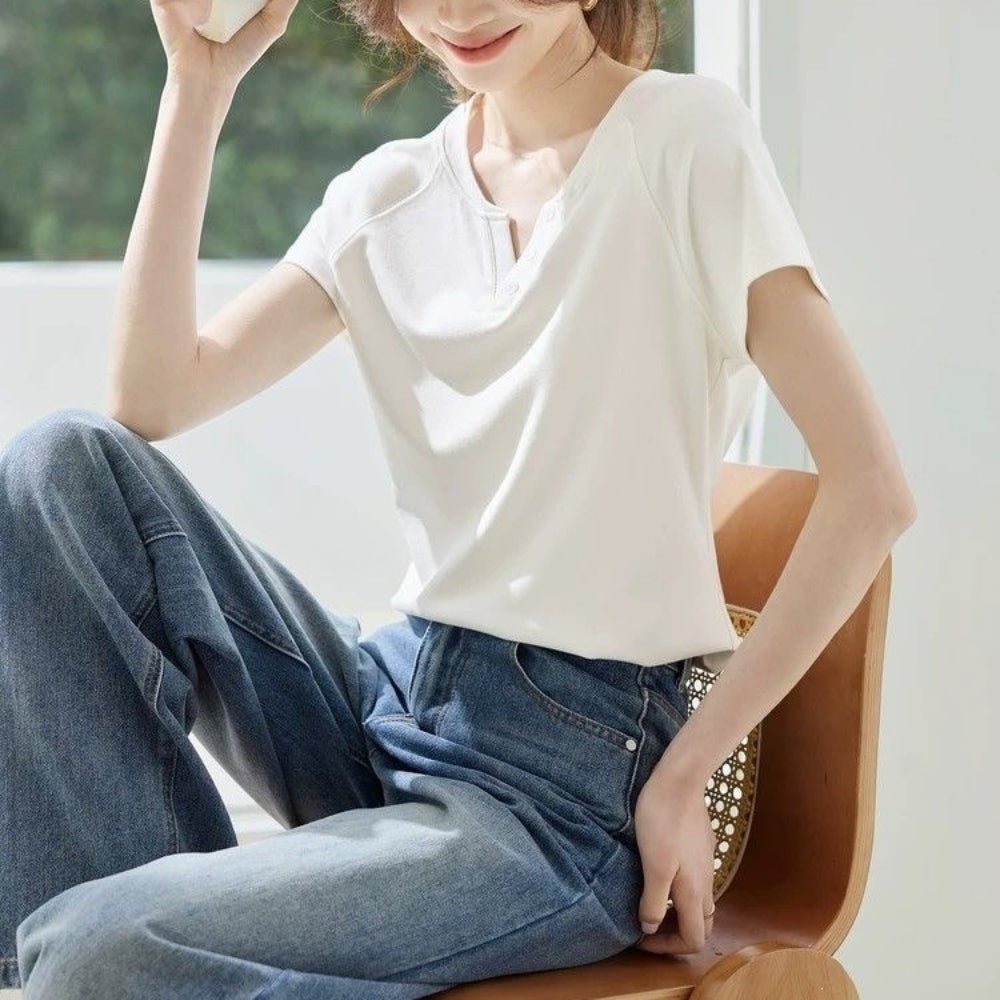 スリットネックラグランTシャツ｜オフィスカジュアル レディース 通販【ミレジェネ】