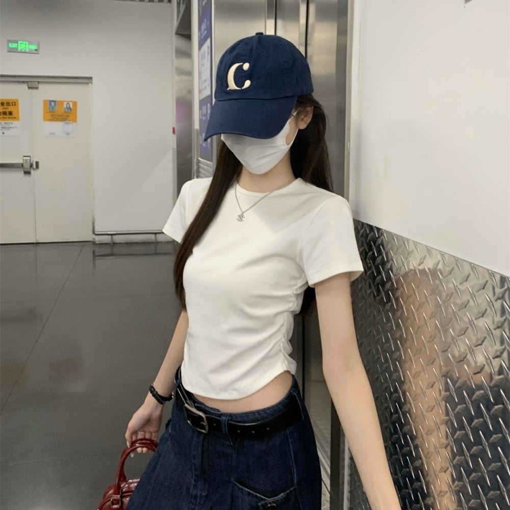 サイドギャザーシンプルクルーネックTシャツ｜オフィスカジュアル レディース 通販【ミレジェネ】