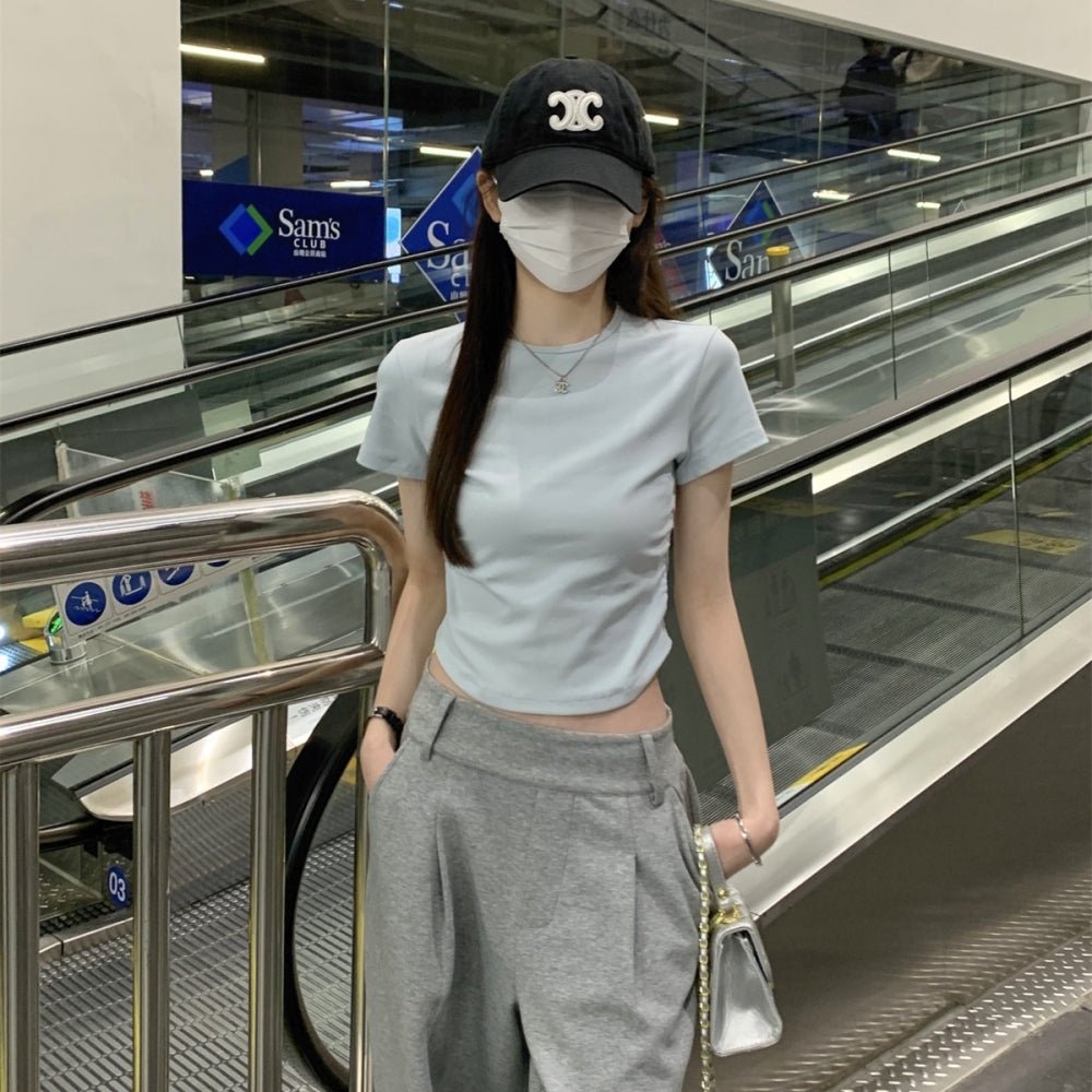 サイドギャザーシンプルクルーネックTシャツ｜オフィスカジュアル レディース 通販【ミレジェネ】