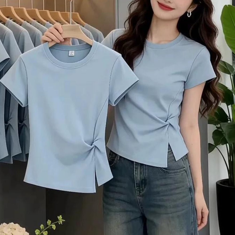サイドねじりコットンTシャツ｜オフィスカジュアル レディース 通販【ミレジェネ】