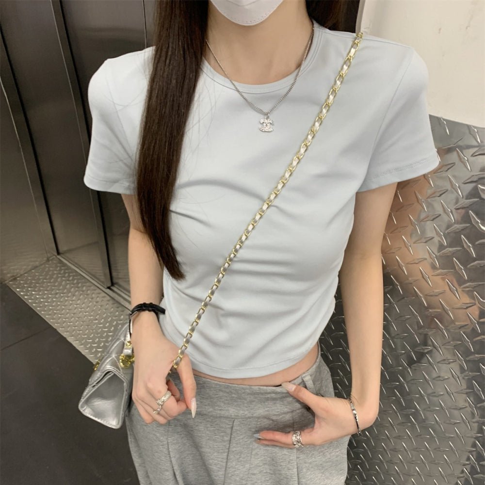 サイドギャザーシンプルクルーネックTシャツ｜オフィスカジュアル レディース 通販【ミレジェネ】