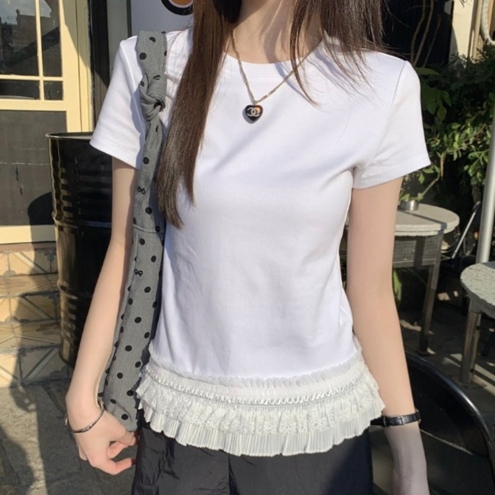 裾レースフリルTシャツ｜オフィスカジュアル レディース 通販【ミレジェネ】