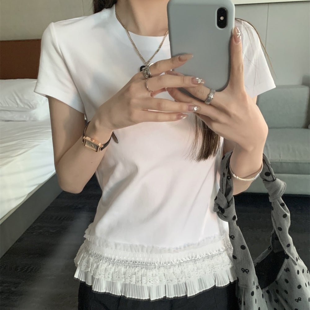 裾レースフリルTシャツ｜オフィスカジュアル レディース 通販【ミレジェネ】