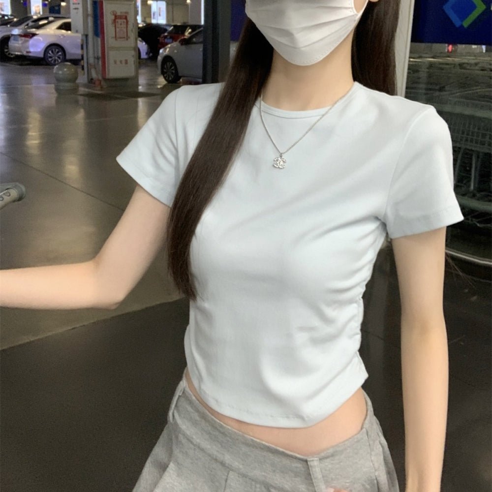 サイドギャザーシンプルクルーネックTシャツ｜オフィスカジュアル レディース 通販【ミレジェネ】