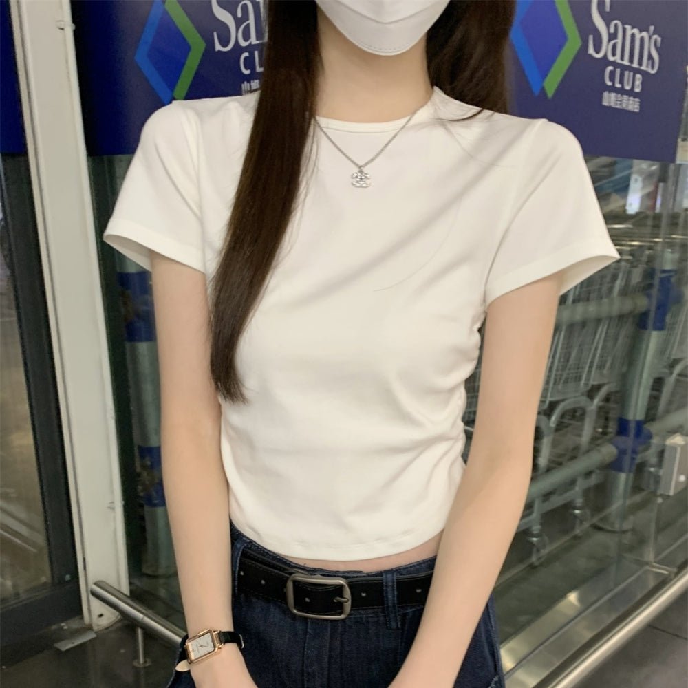 サイドギャザーシンプルクルーネックTシャツ｜オフィスカジュアル レディース 通販【ミレジェネ】