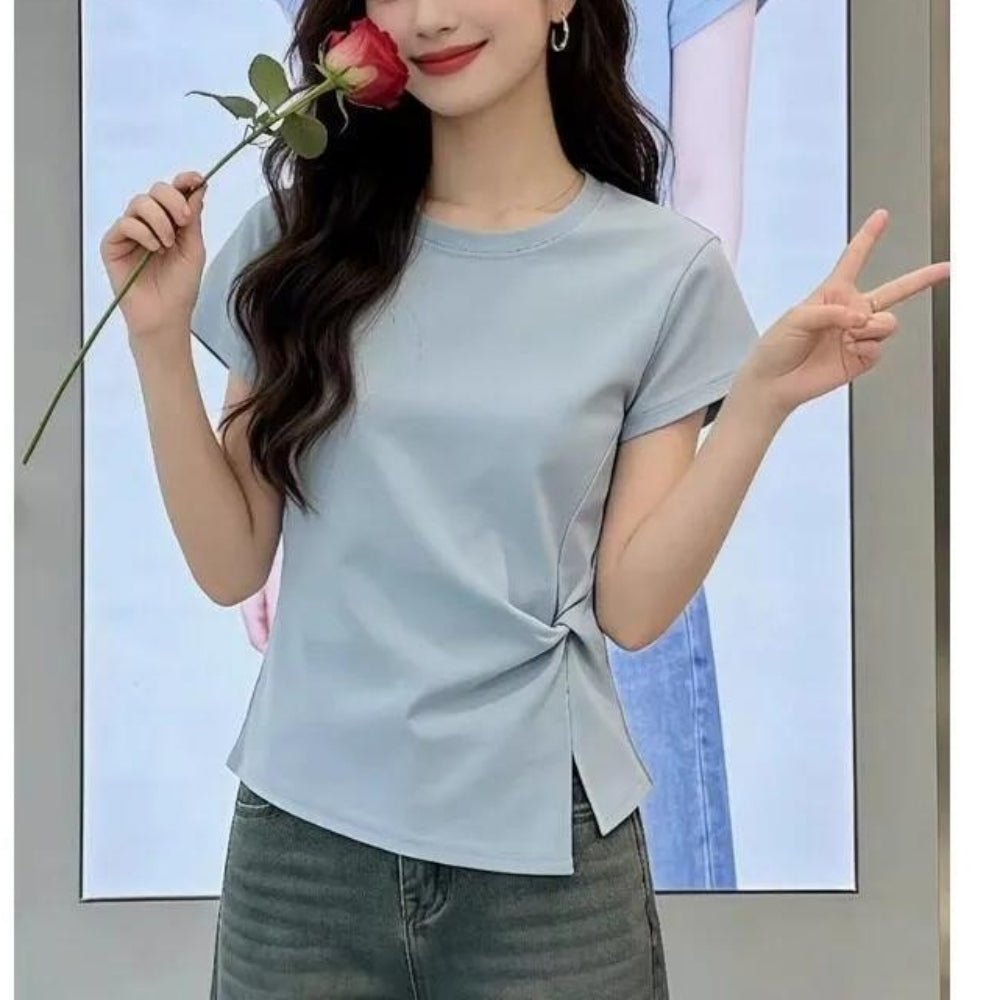 サイドねじりコットンTシャツ｜オフィスカジュアル レディース 通販【ミレジェネ】