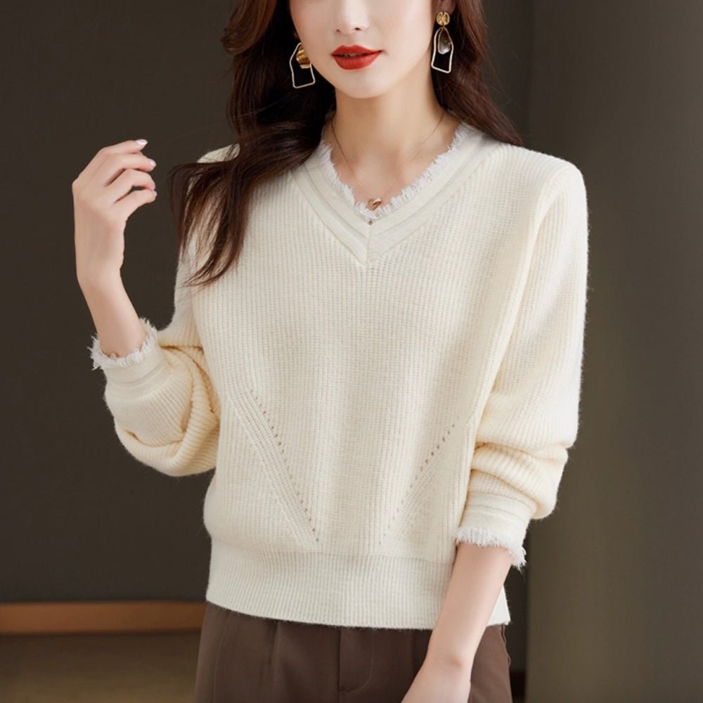 フリンジVネックニット｜オフィスカジュアル レディース 通販【ミレジェネ】