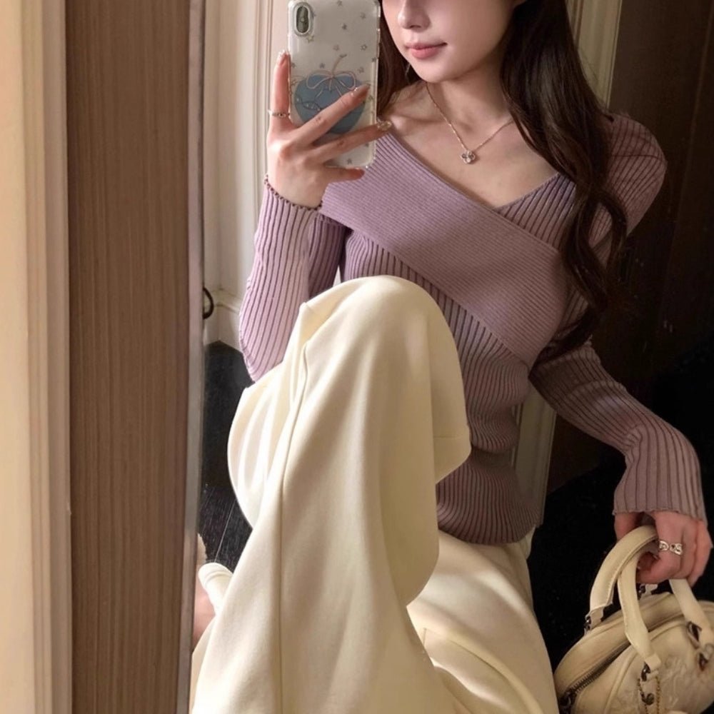 カシュクールVネックリブニット｜オフィスカジュアル レディース 通販【ミレジェネ】