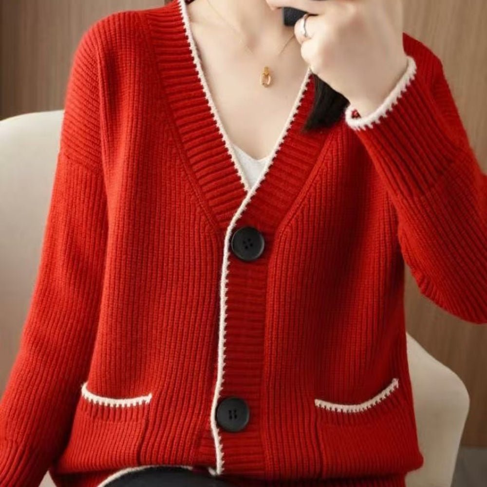 Vネック配色ラインカーディガン｜オフィスカジュアル レディース 通販【ミレジェネ】