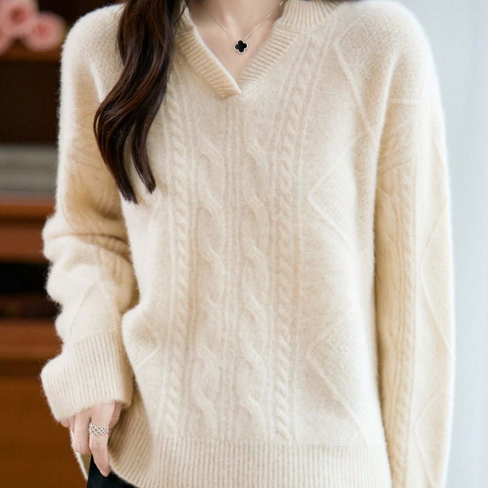 ウールケーブルVネックニット｜オフィスカジュアル レディース 通販【ミレジェネ】