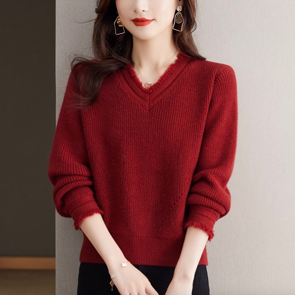 フリンジVネックニット｜オフィスカジュアル レディース 通販【ミレジェネ】