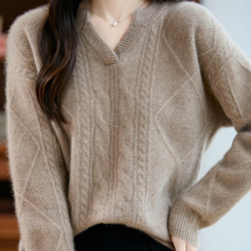ウールケーブルVネックニット｜オフィスカジュアル レディース 通販【ミレジェネ】