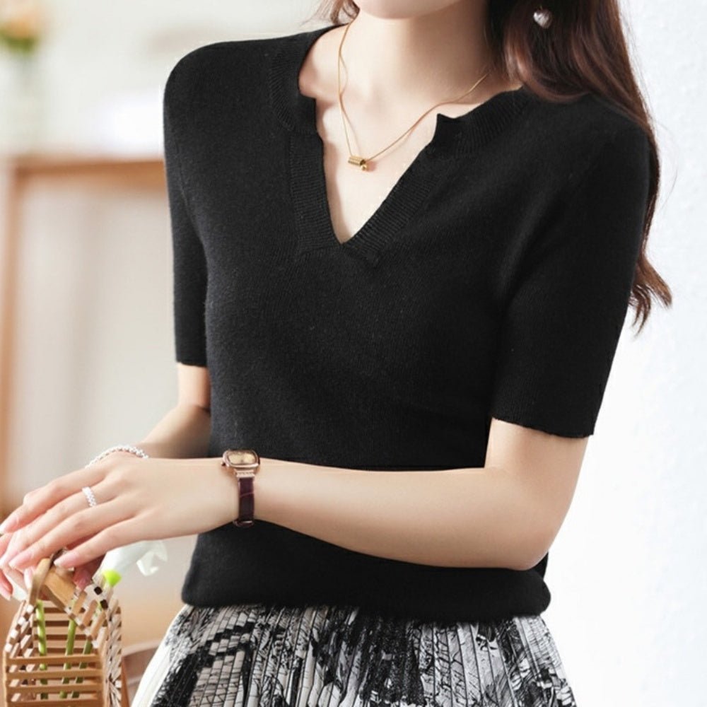 切り込みVネックサマーニット｜オフィスカジュアル レディース 通販