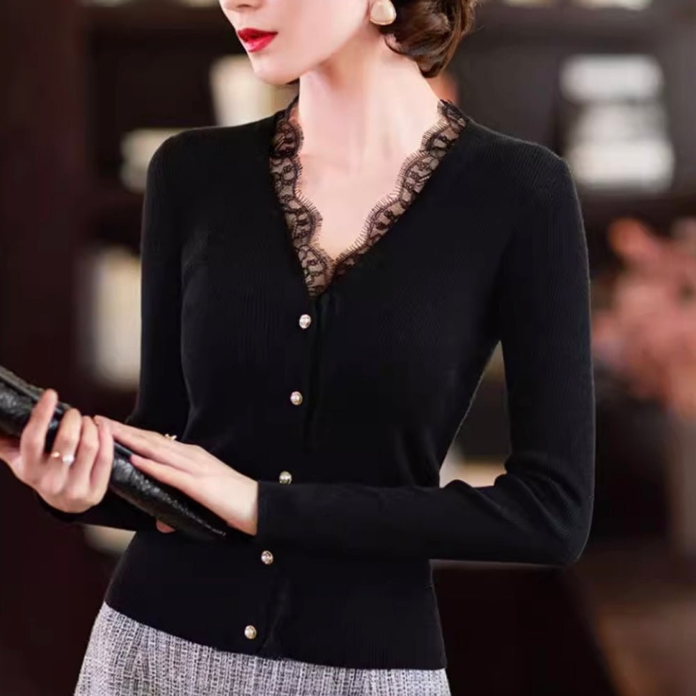 Vネックレースニット｜オフィスカジュアル レディース 通販【ミレジェネ】